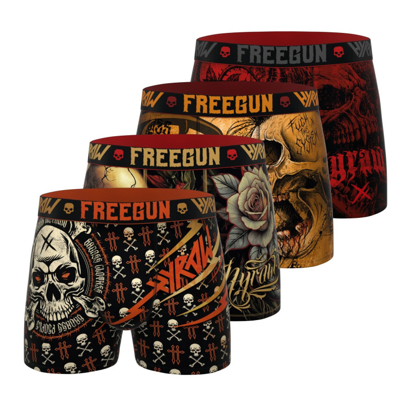 Lot de 4 Boxers Microfibre homme Hyraw Imprimé Skull | FREEGUN