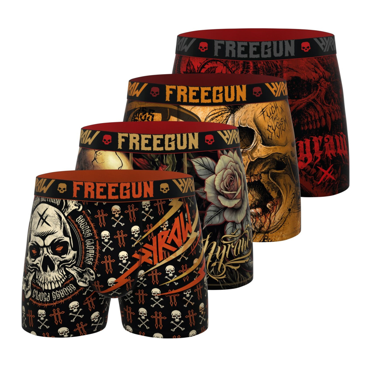 Lot de 4 Boxers Microfibre homme Hyraw Imprimé Skull | FREEGUN