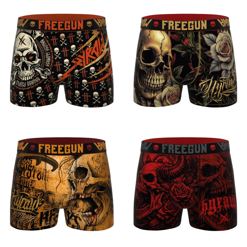 Lot de 4 Boxers Microfibre homme Hyraw Imprimé Skull | FREEGUN