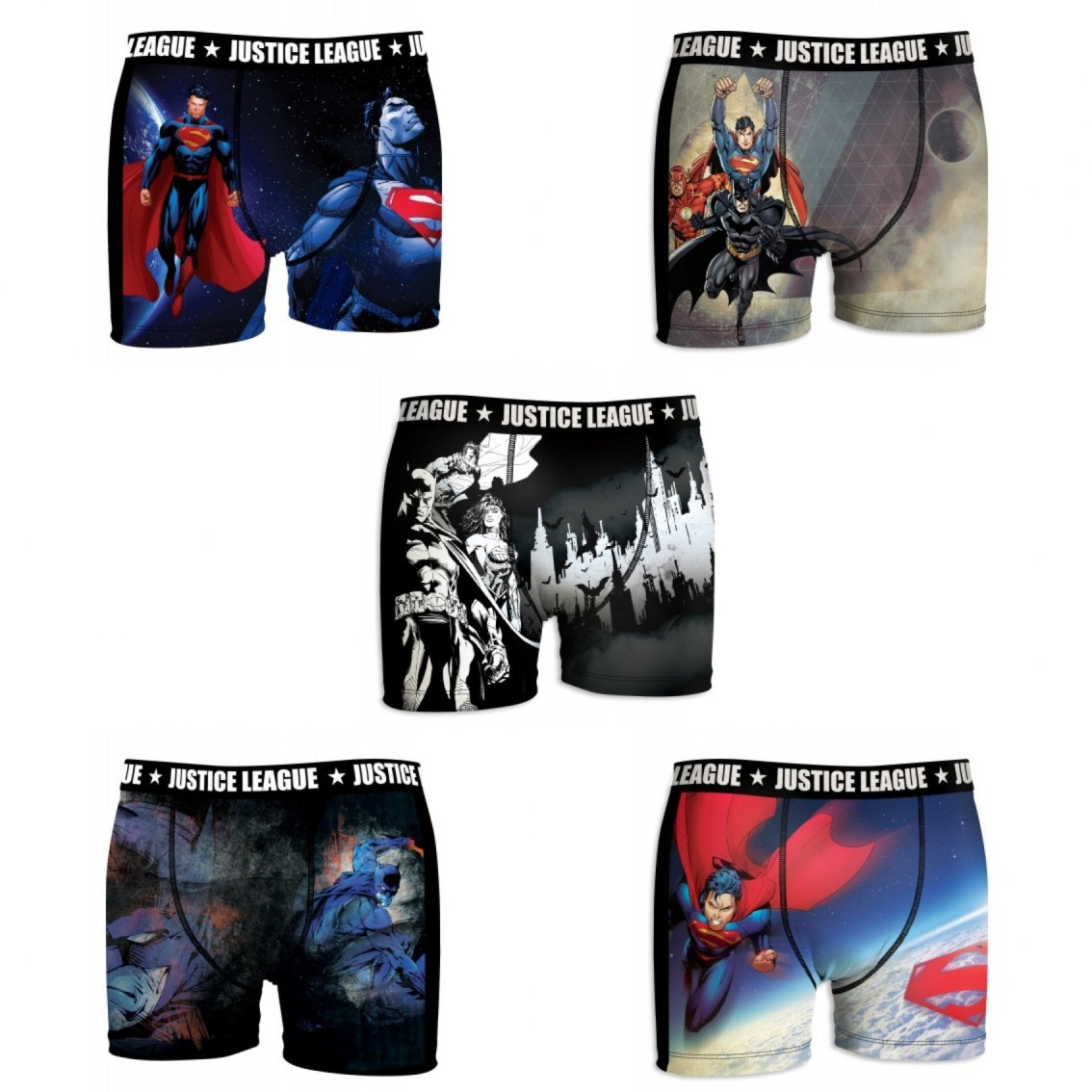 Lot de 5 boxers homme justice league (photo) Lot de 5 boxers homme justice league (photo)