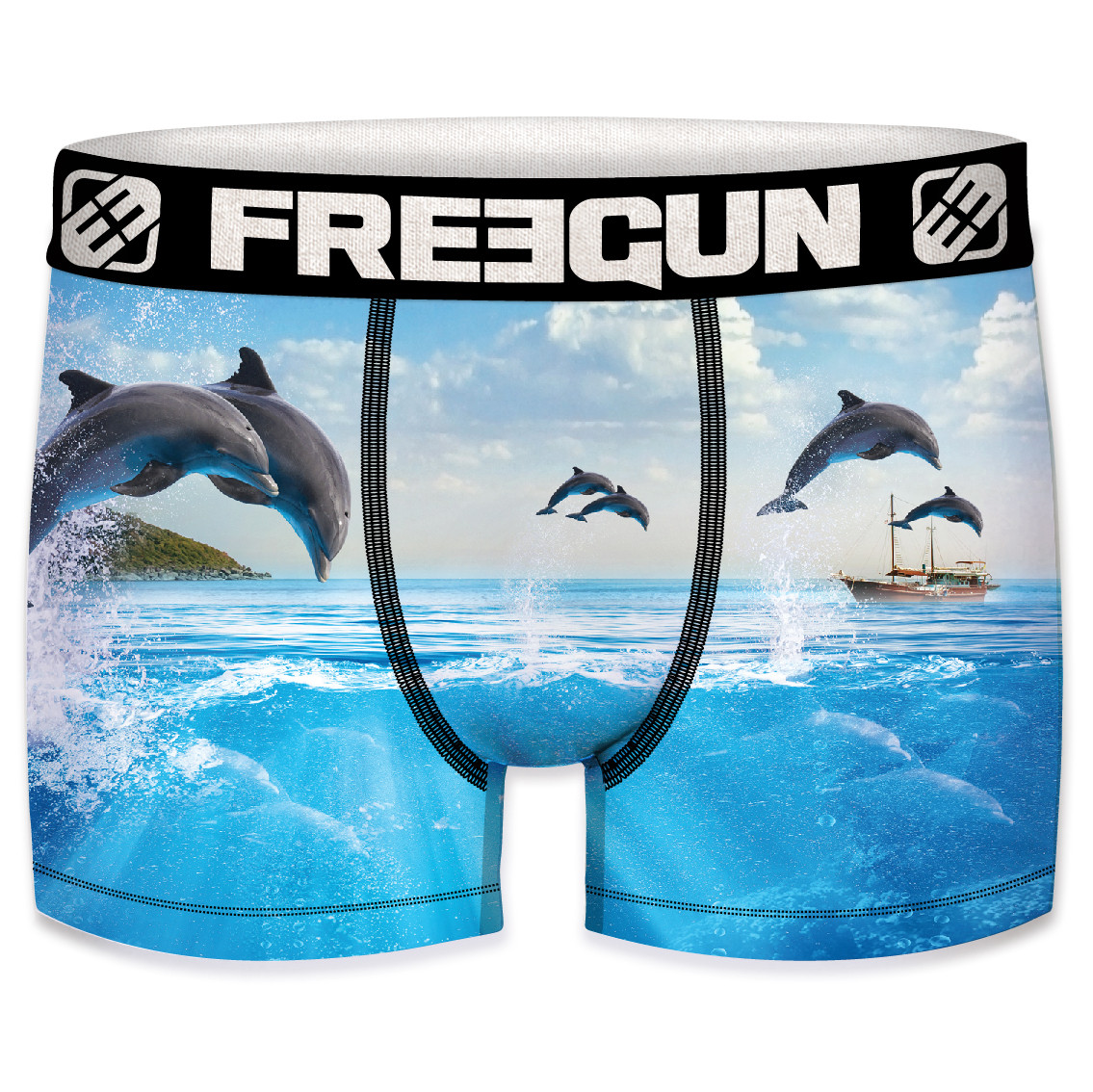 Boxer freegun homme polyester recyclé ocean life dolphin (photo) Boxer freegun homme polyester recyclé ocean life dolphin