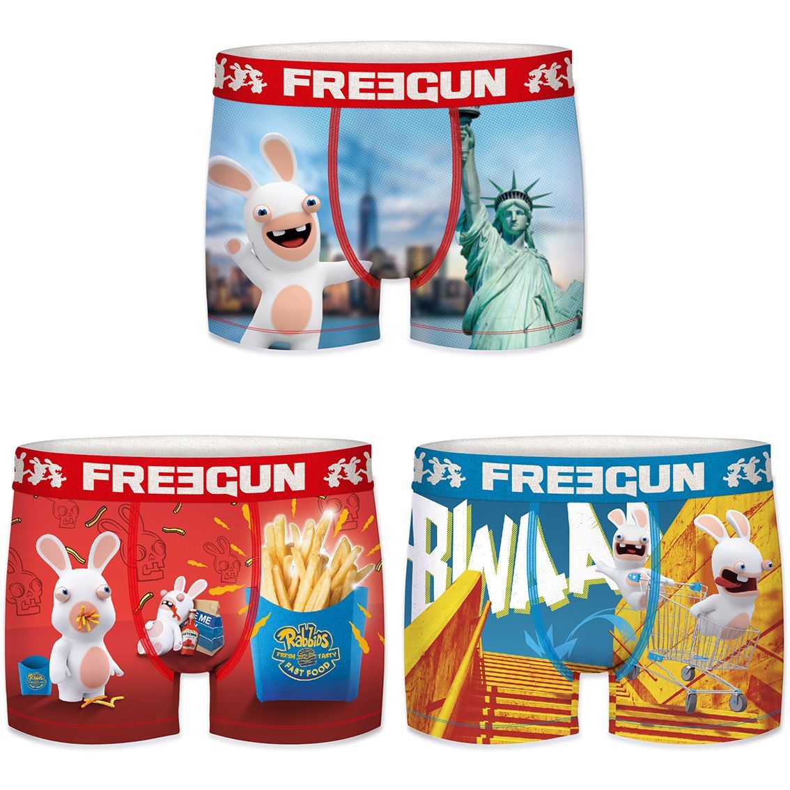 Lot de 3 boxers freegun homme lapins cretins (photo) Lot de 3 boxers freegun homme lapins cretins