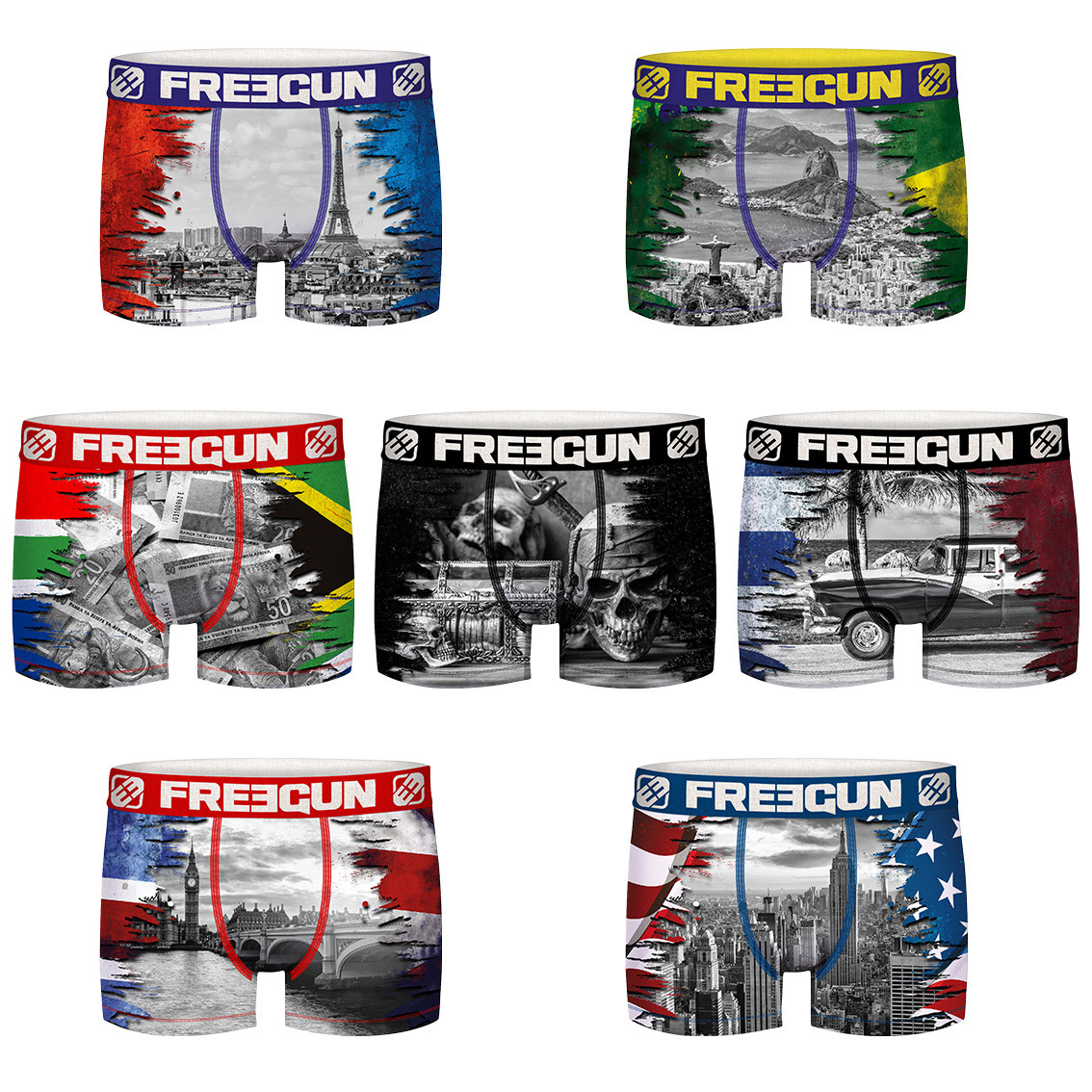 Lot de 7 boxers freegun homme world tour Lot de 7 boxers freegun homme world tour