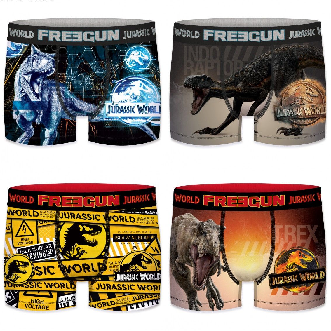 Lot de 4 boxers freegun homme jurassic world Lot de 4 boxers freegun homme jurassic world