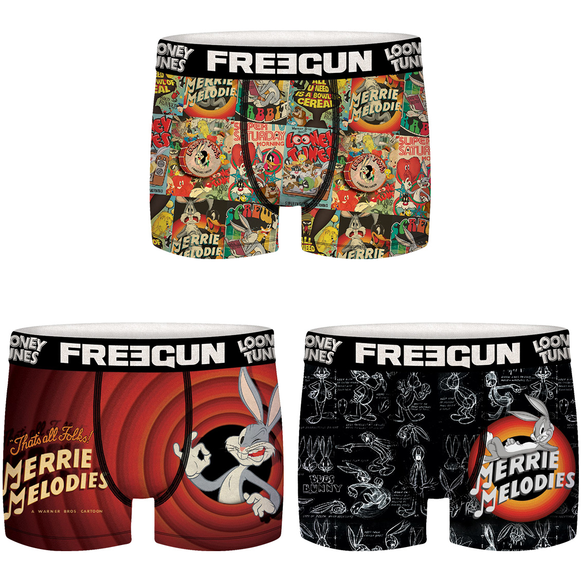 Lot de 3 boxers freegun garçon looney tunes affiche, bunny, ring (photo) Lot de 3 boxers freegun garçon looney tunes affiche, bunny, ring (photo)