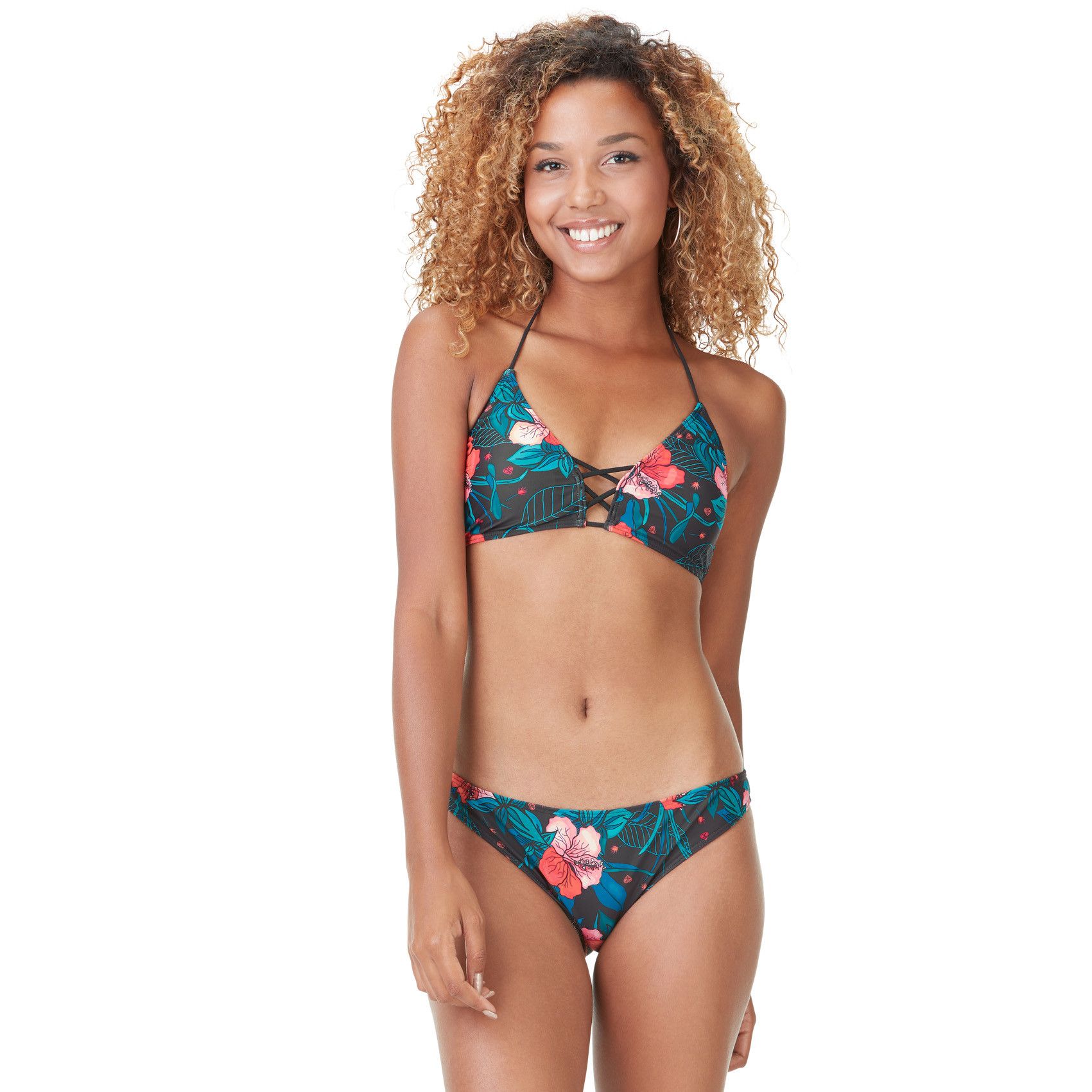 Maillot de bain femme 2 pièces haut triangle croisé culotte hibiscus (photo) Maillot de bain femme 2 pièces haut triangle croisé culotte hibiscus