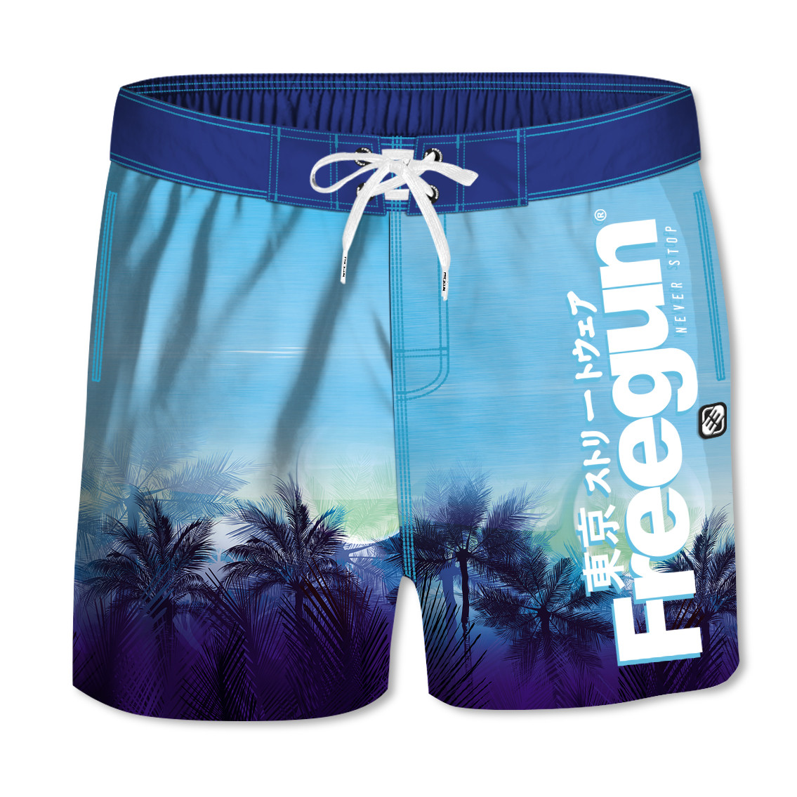 Boardshort court freegun garçon ceinture demi-élastiquée palmier (photo) Boardshort court freegun garçon ceinture demi-élastiquée palmier