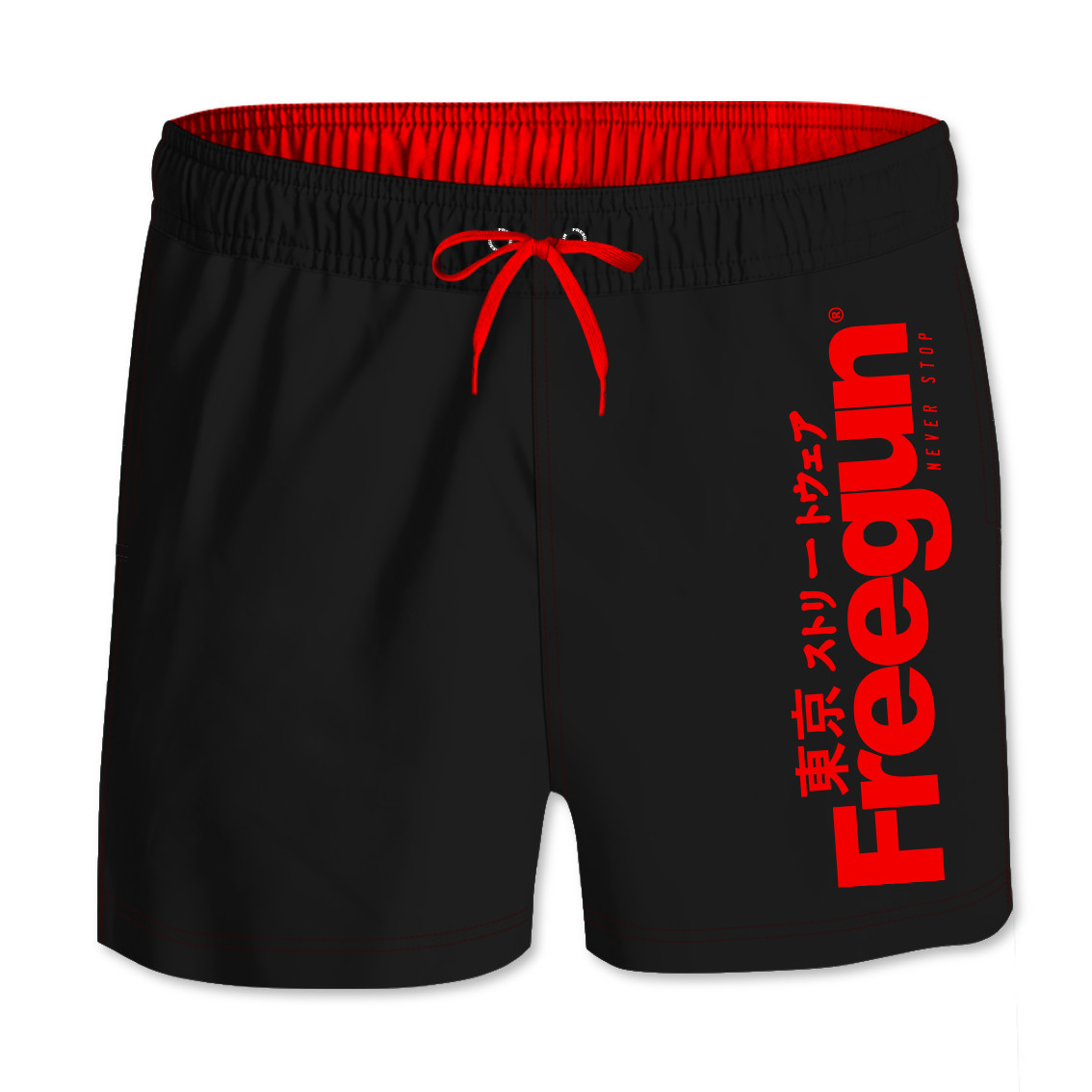 Boardshort court homme ceinture tout-élastiquée logo sur cuisse (photo) Boardshort court homme ceinture tout-élastiquée logo sur cuisse