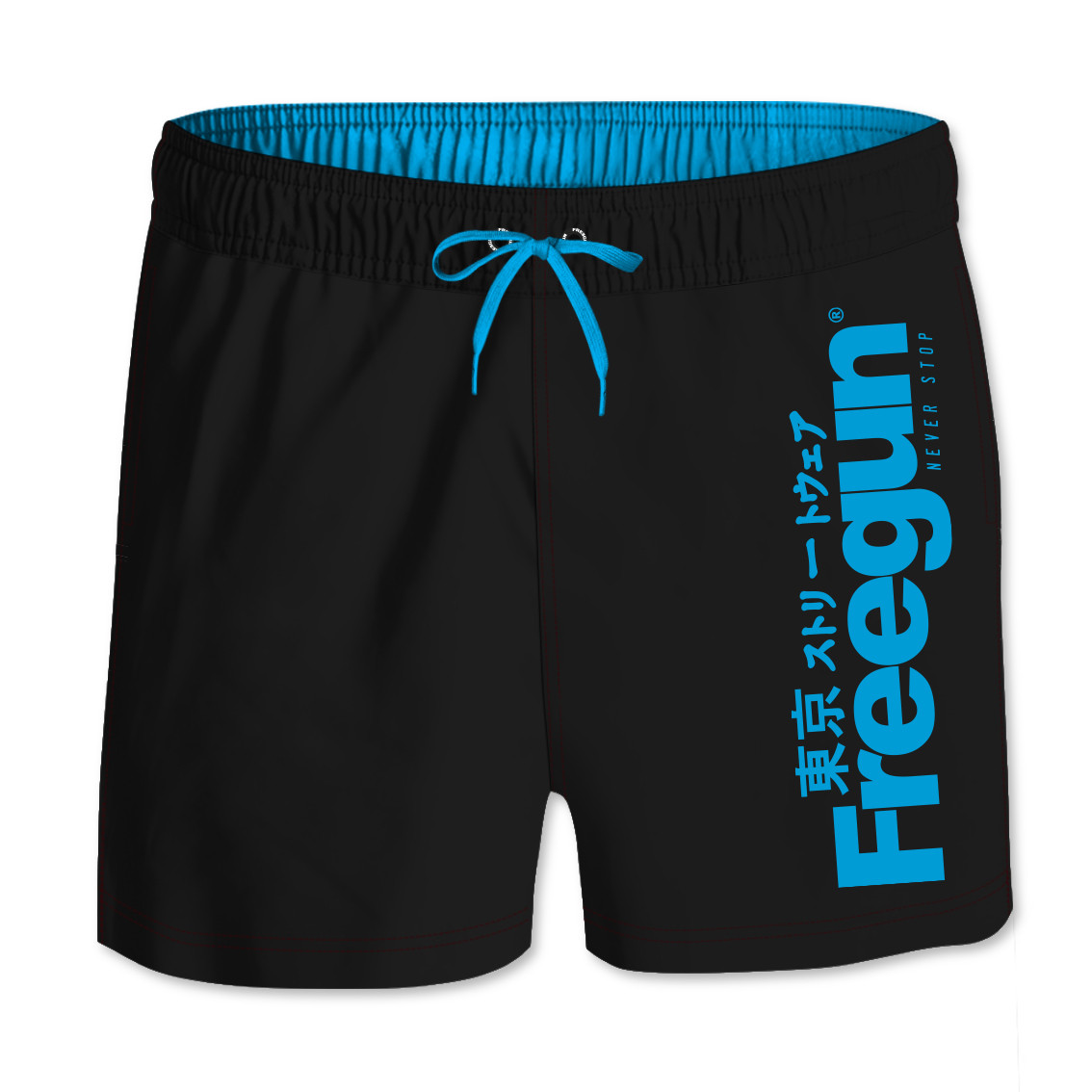 Boardshort court homme ceinture tout-élastiquée logo sur cuisse (photo) Boardshort court homme ceinture tout-élastiquée logo sur cuisse