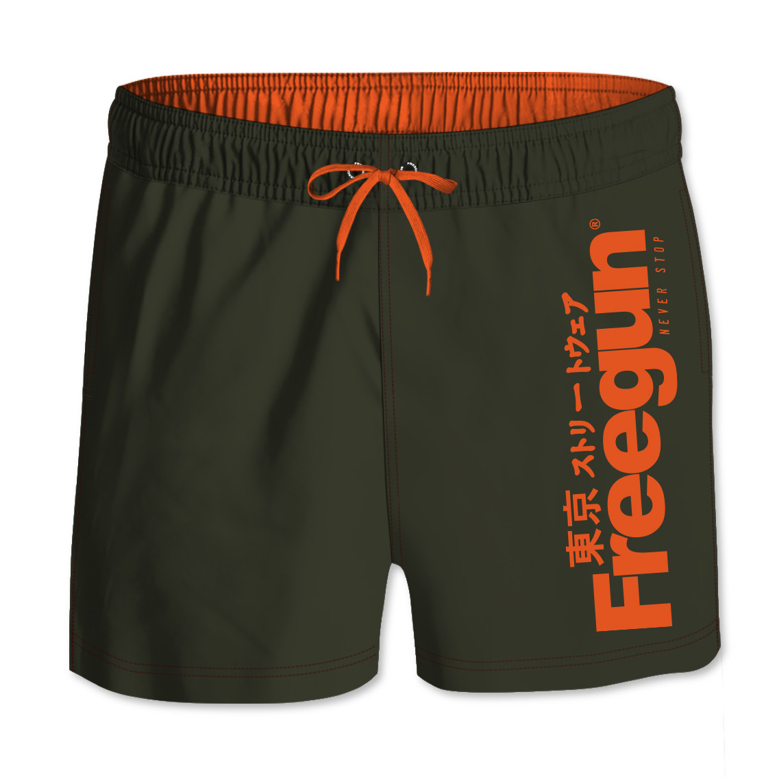 Boardshort court homme ceinture tout-élastiquée logo sur cuisse (photo) Boardshort court homme ceinture tout-élastiquée logo sur cuisse