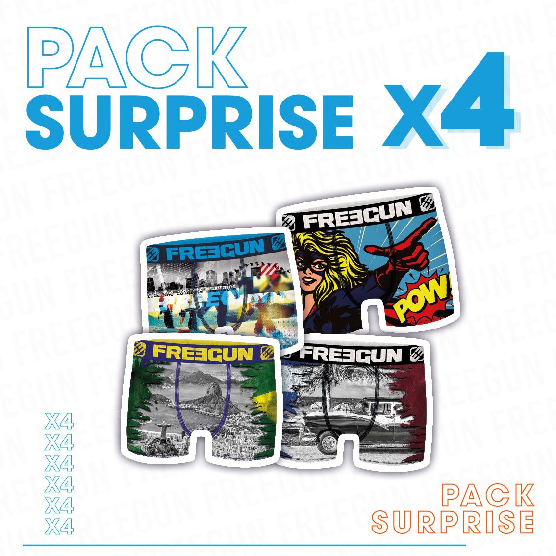 Pack surprise de 4 boxers freegun microfibre bébé garçon Pack surprise de 4 boxers freegun microfibre bébé garçon