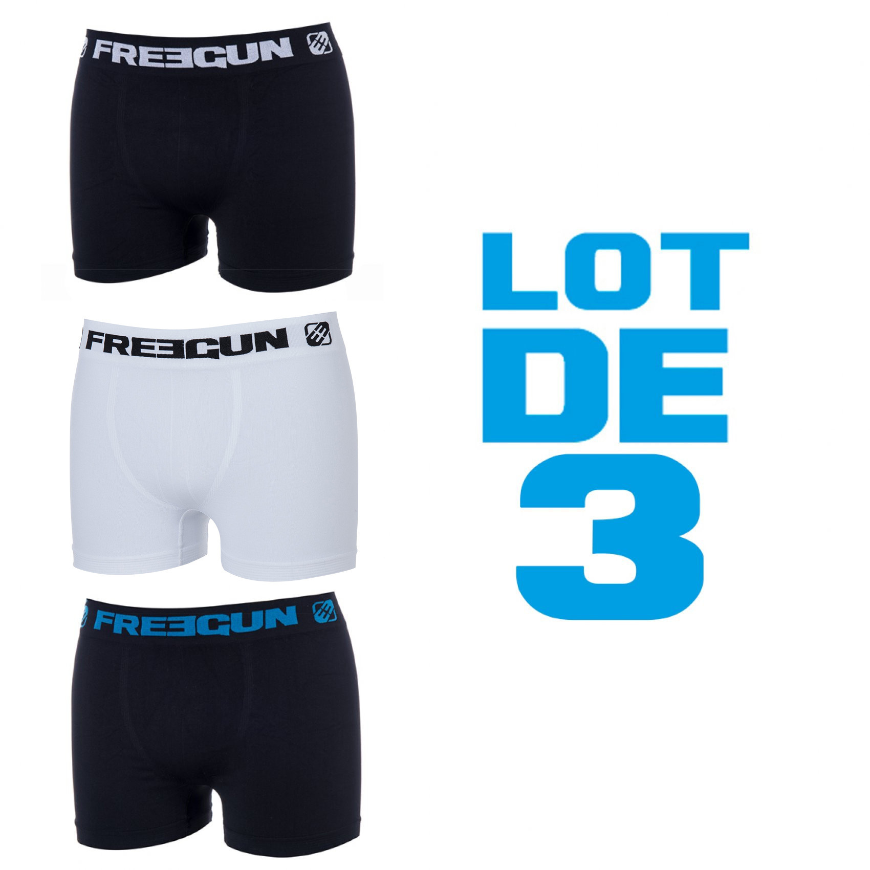 Lot de 3 boxers freegun homme black & white (photo) Lot de 3 boxers freegun homme black & white