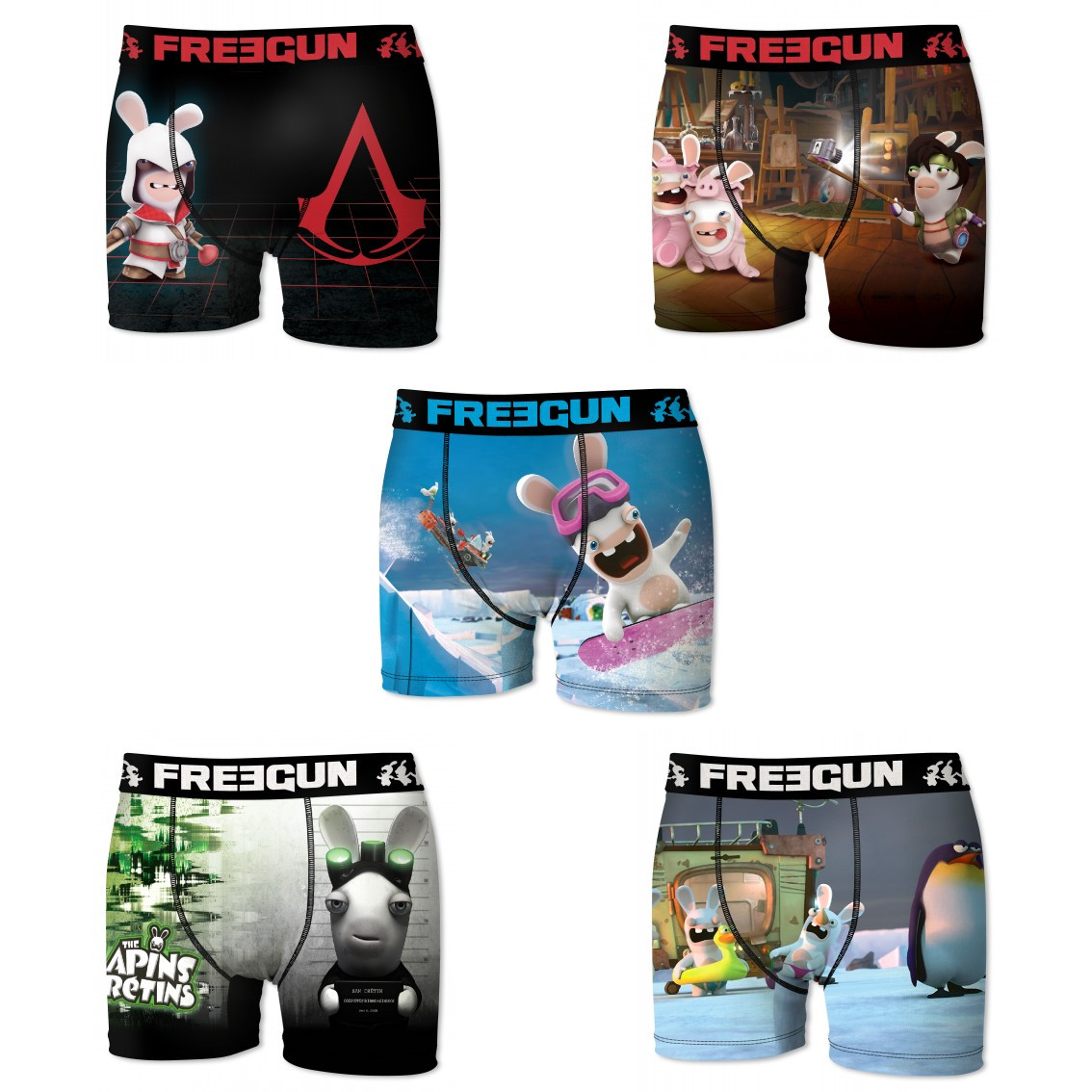 Lot de 5 boxers freegun homme lapins crétins (photo) Lot de 5 boxers freegun homme lapins crétins