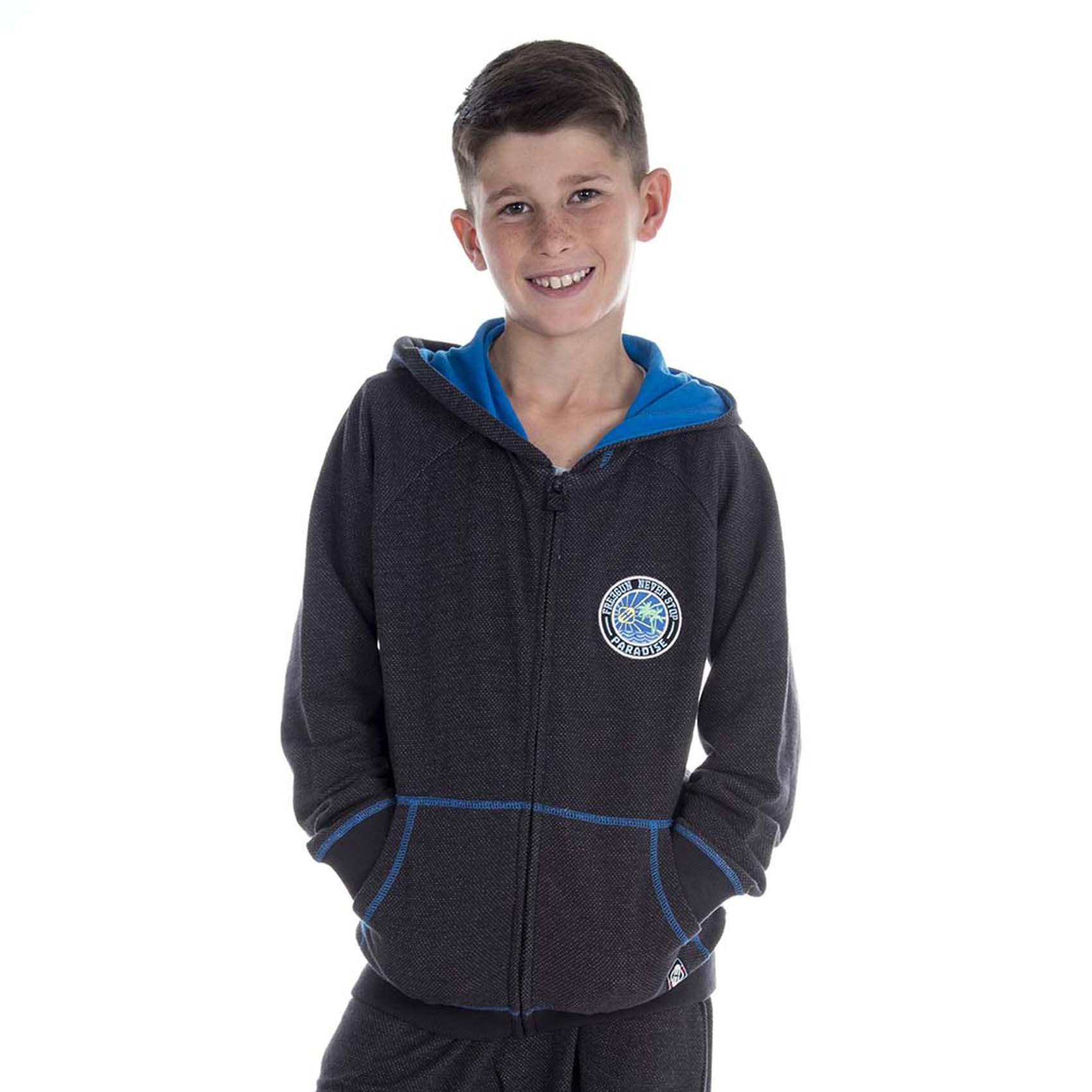 Sweat à capuche freegun gris et bleu (photo) Sweat à capuche freegun gris et bleu (photo)