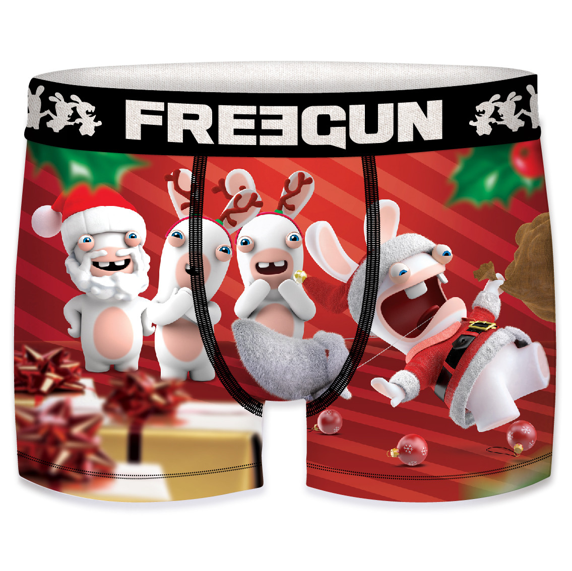 Boxer garçon lapins crétins noël rouge (photo) Boxer garçon lapins crétins noël rouge (photo)