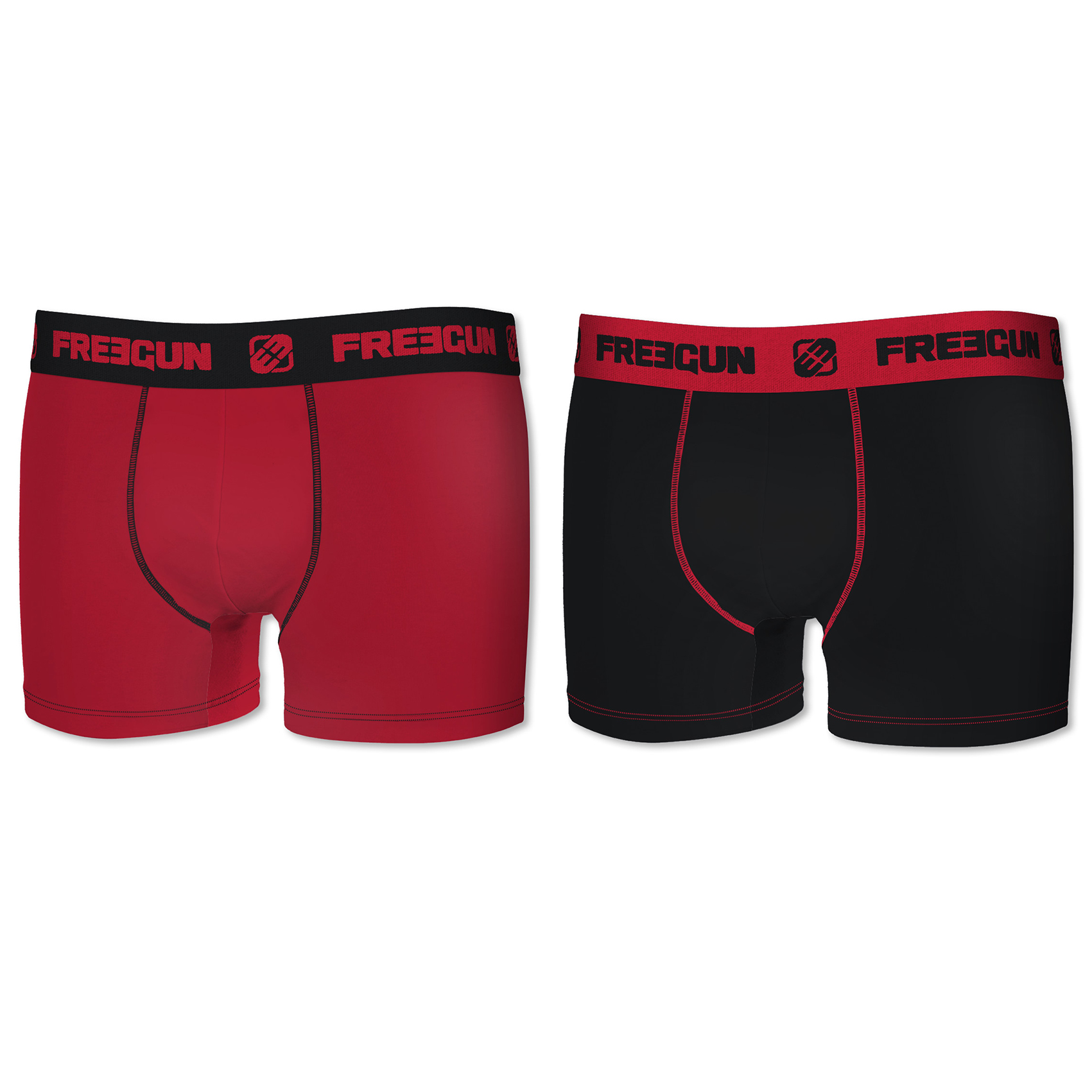 Lot de 2 boxers freegun homme uni noir et rouge (photo) Lot de 2 boxers freegun homme uni noir et rouge (photo)