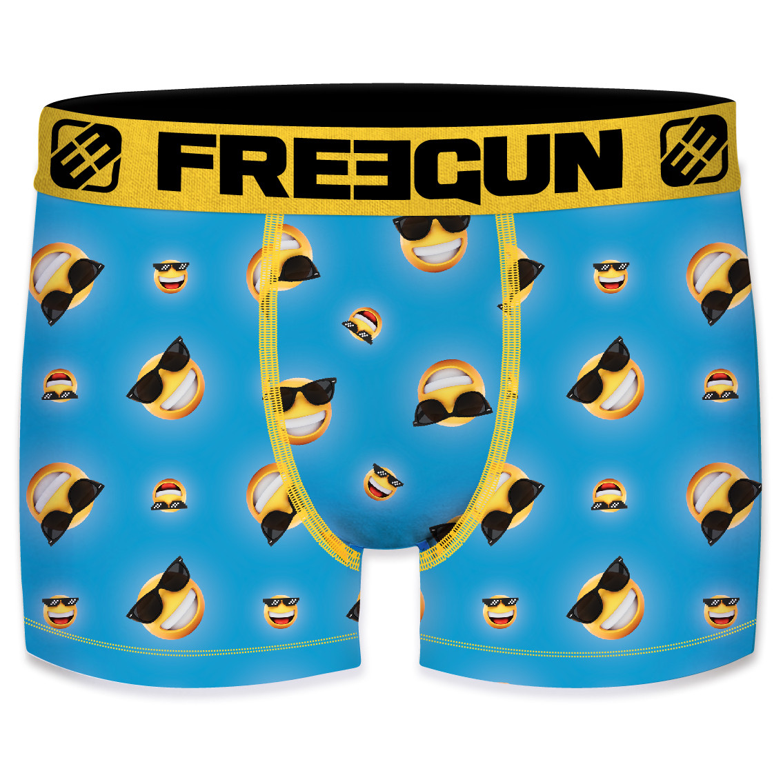 Boxer garçon emotik lunettes bleu et jaune (photo) Boxer garçon emotik lunettes bleu et jaune (photo)