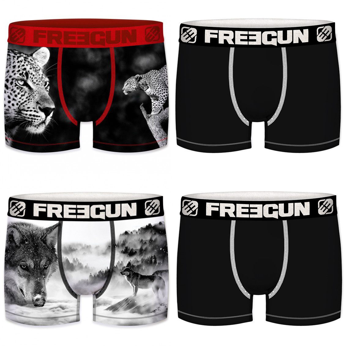 Lot de 4 boxers garçon animals léopard (photo) Lot de 4 boxers garçon animals léopard (photo)