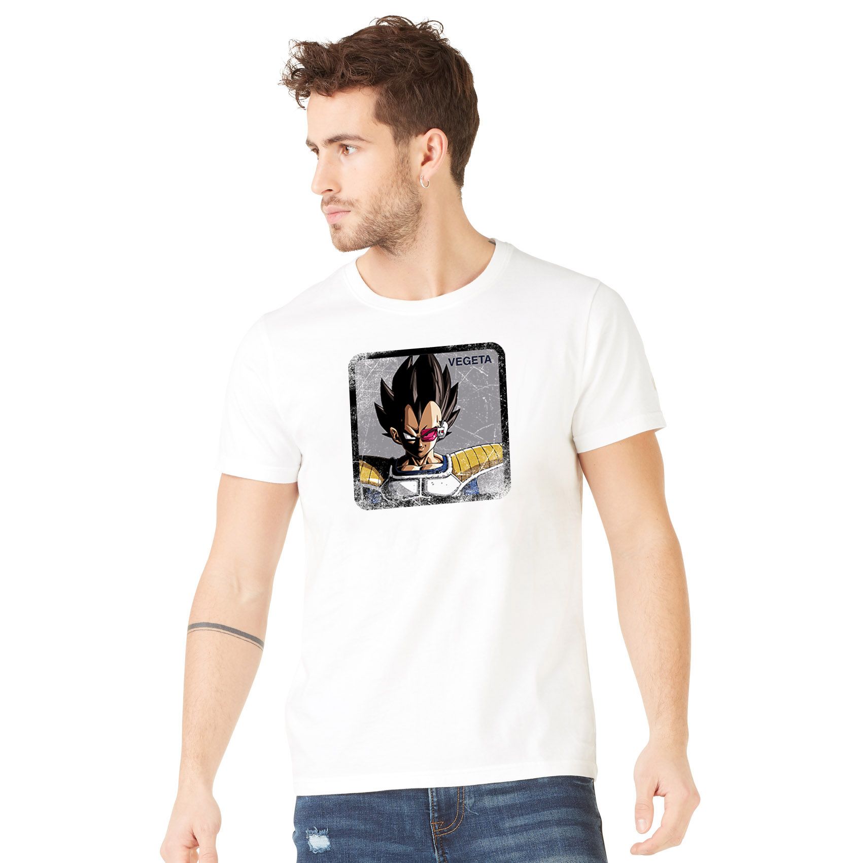 T-shirt coton homme dragon ball z vegeta blanc (photo) T-shirt coton homme dragon ball z vegeta blanc