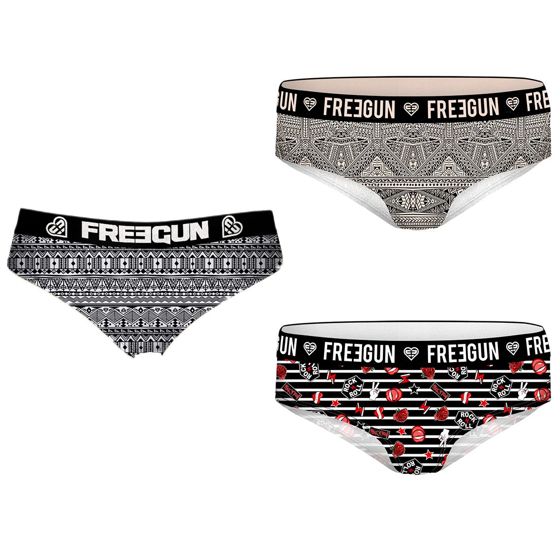 Lot de 3 boxers freegun fille rock & roll (photo) Lot de 3 boxers freegun fille rock & roll (photo)